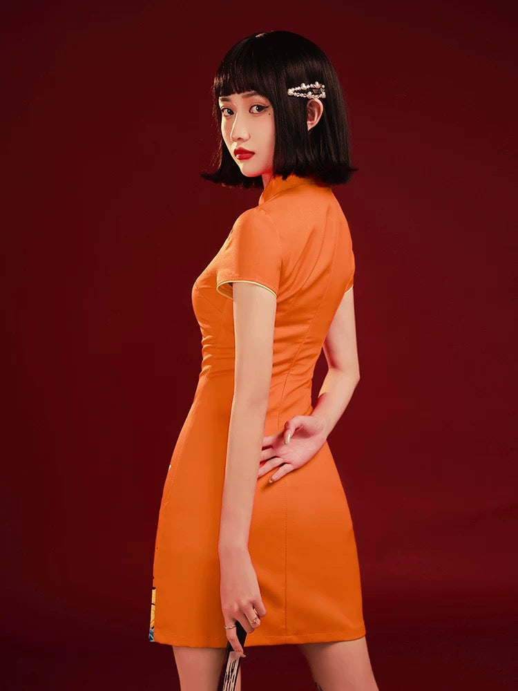 Orange Cheongsam Dress (S, L)