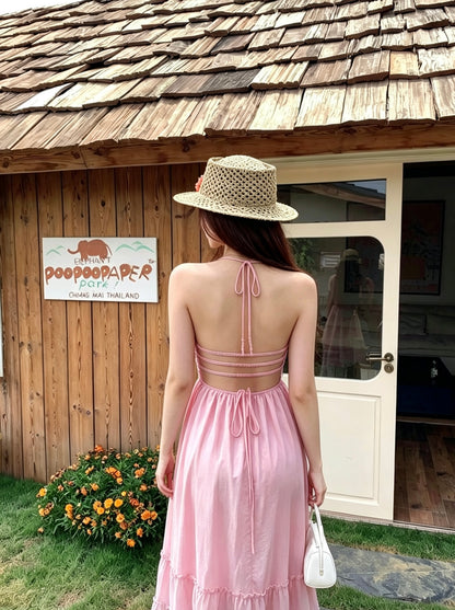 Ombre Pink Bareback Maxi Long Dress