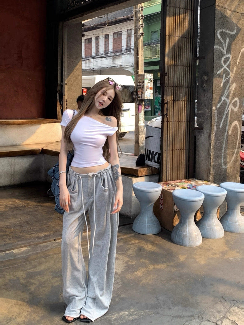 Grey Cotton Long Pants