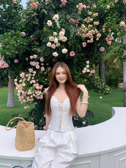White Lace Up Strap Top