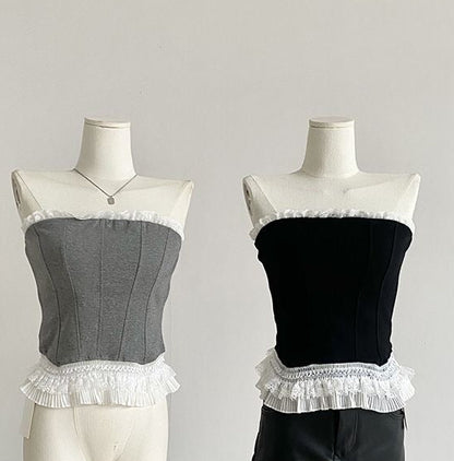 Mix Laces Tube Top (Black, Grey)