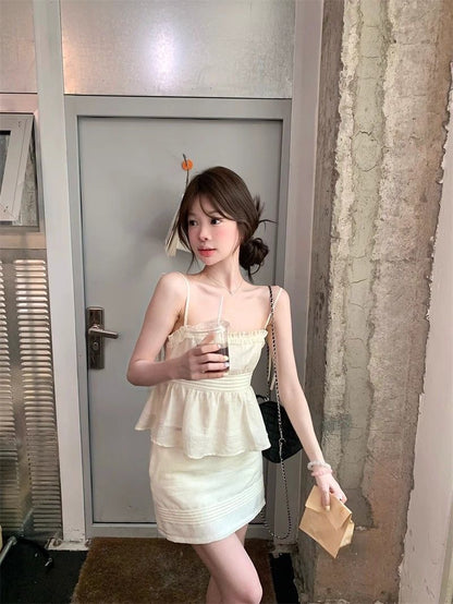 Beige Top + Skirt Two Pieces Set