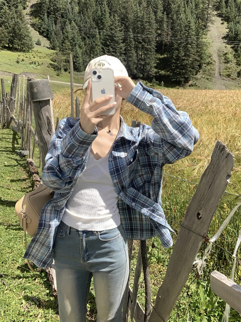 Blue Grid Long Sleeve Shirt
