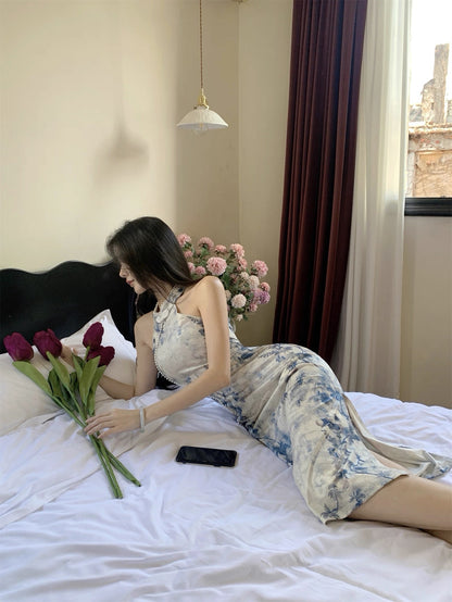 Blue Flo Cheongsam CD026 Long Dress (S, M, L)