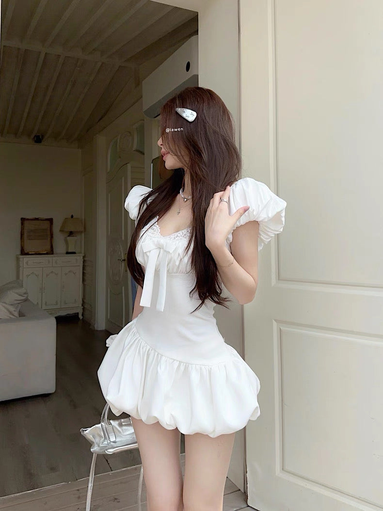 White Puff Sleeve Dress