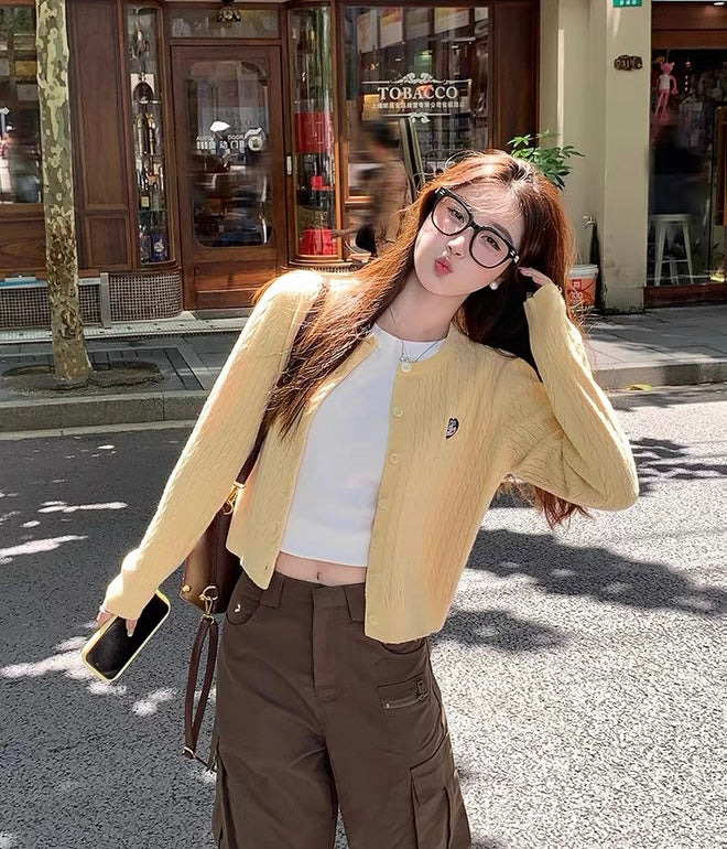 Milk Yellow Knitted Long Sleeve Cardigan Top