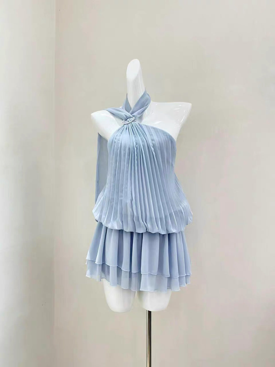 Chiffon Blue Pleated Dress