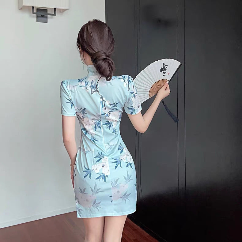 White Flo Blue Cheongsam CD009 Dress (S)