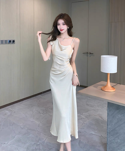 Champagne Satin Side Strap Dress (S, M)