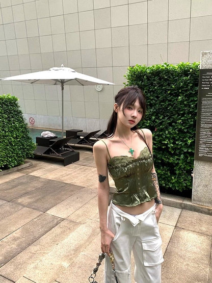 Mix Silk Lace Strap Top