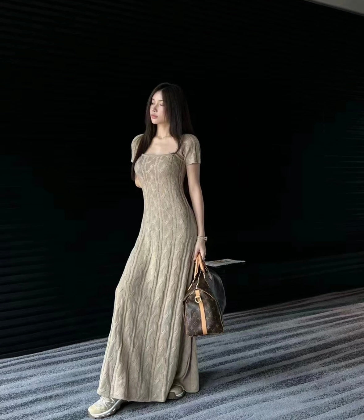 Brown Thick Knitted Maxi Long Dress