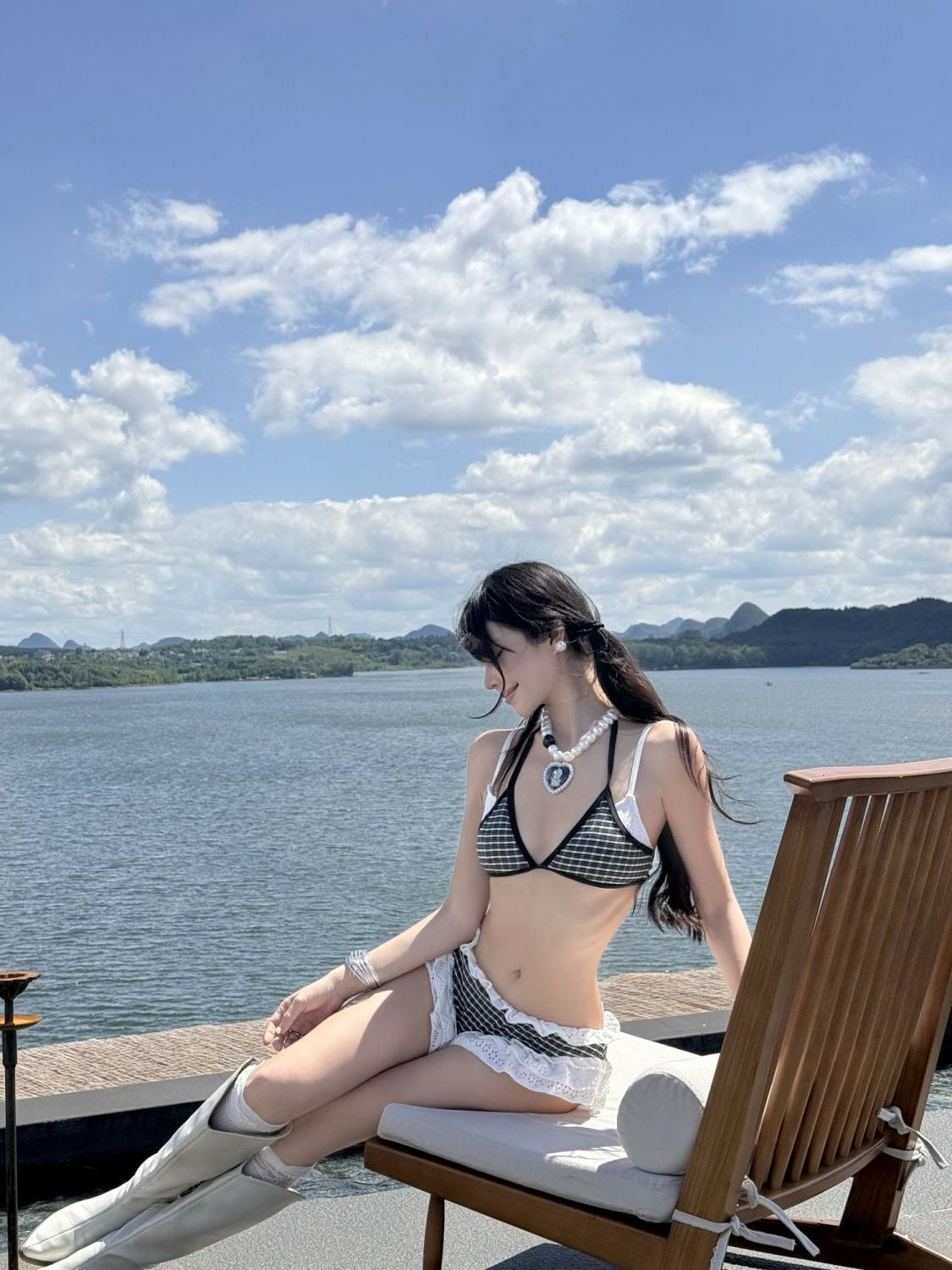 Black Ginham Bikini BK40 Two Piece Set