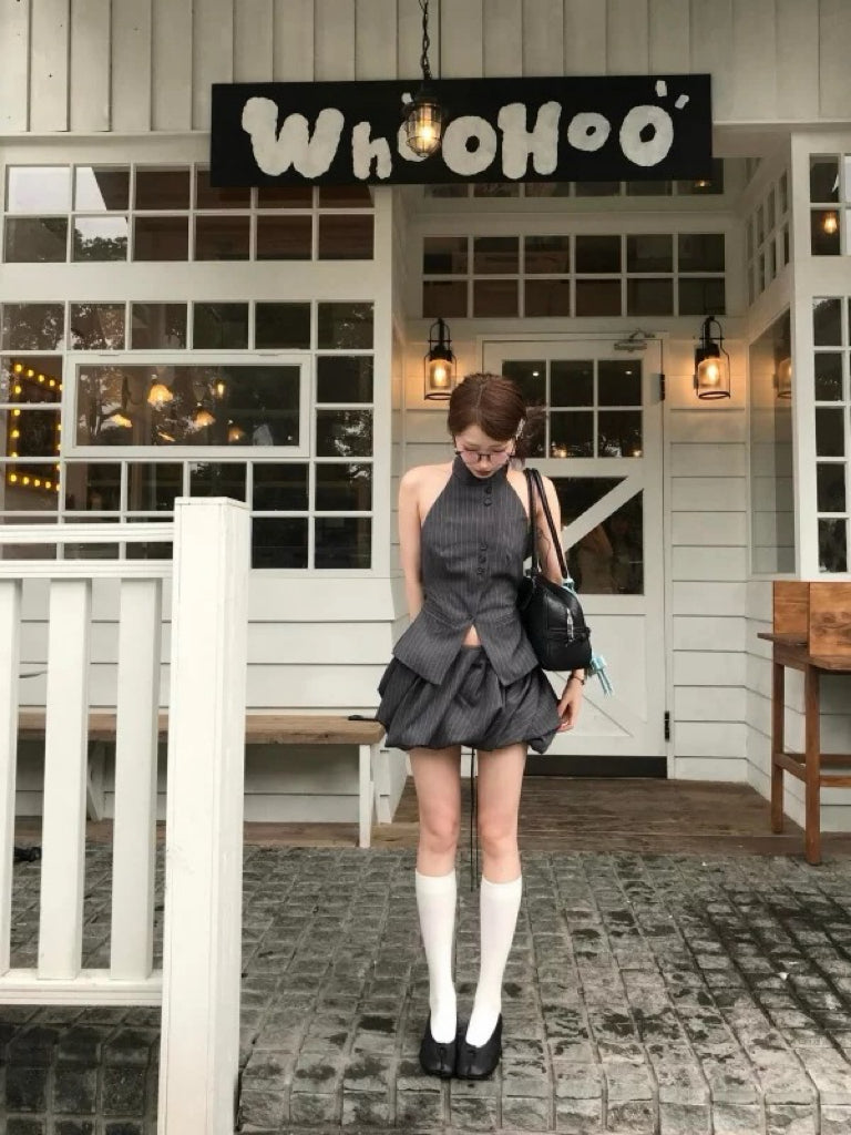 Stripe Top + Skort No Tag Two Piece Set (S, M)