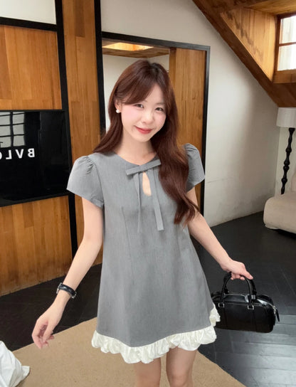 Puff Sleeve Dress (Black, Grey)