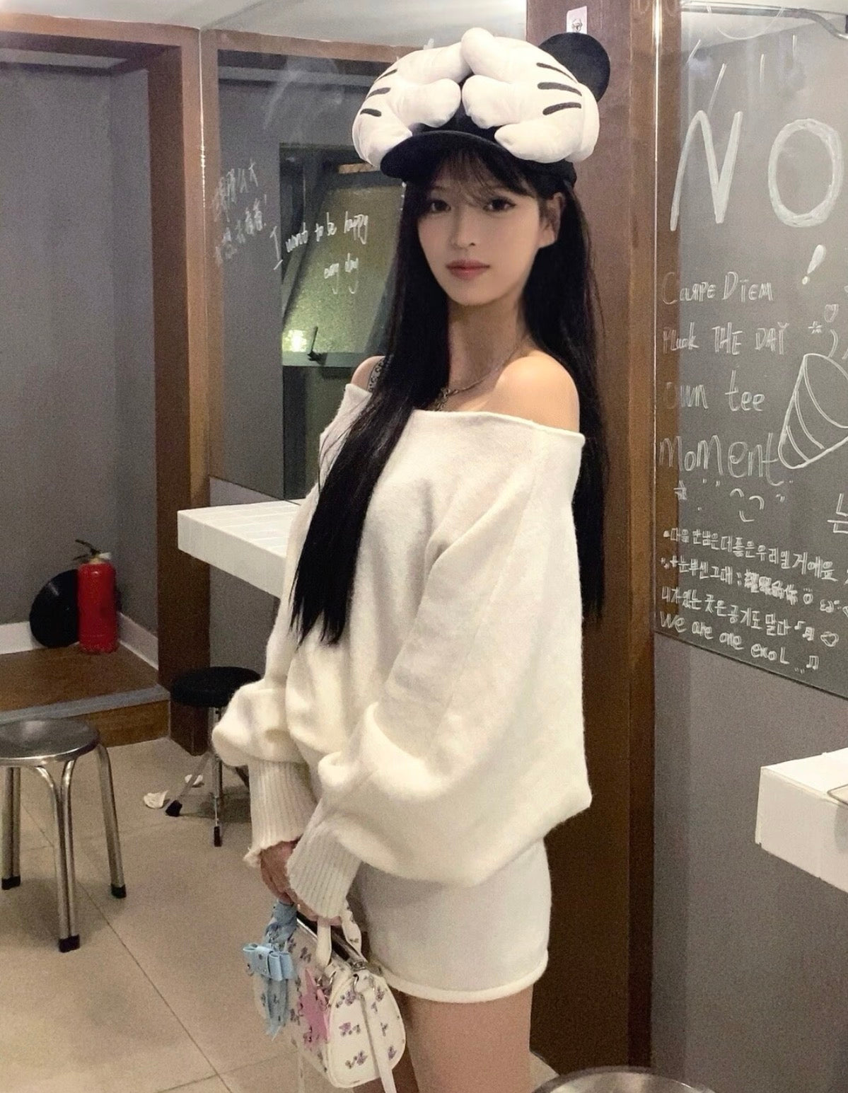 Cream Knitted Top + Shorts Two Piece Set