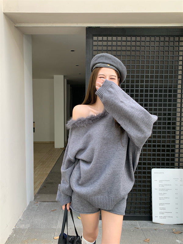 Knitted Top + Shorts Two Piece Set