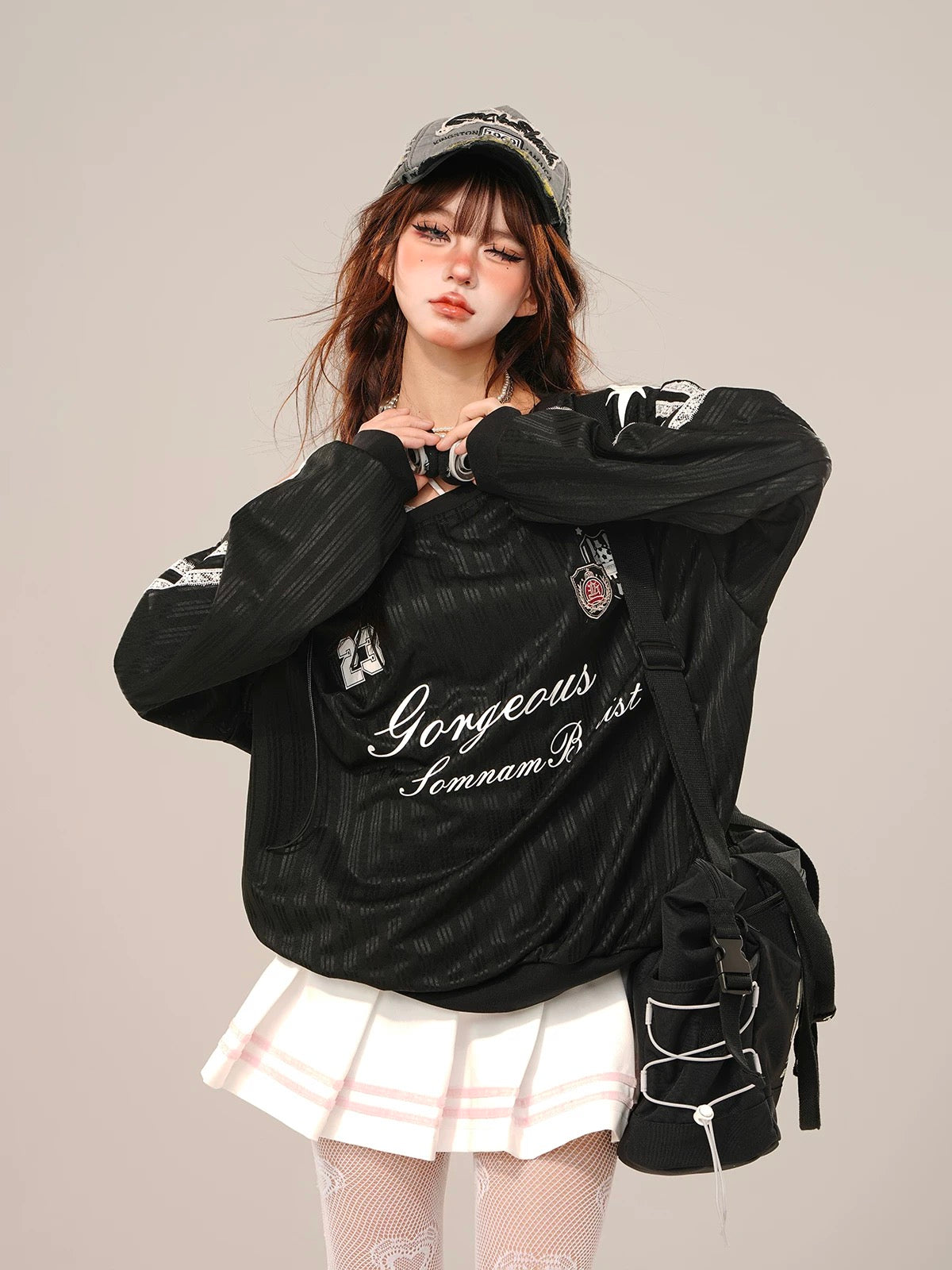 No23 Off Side Shoulder Long Sleeve Ball Tee Top