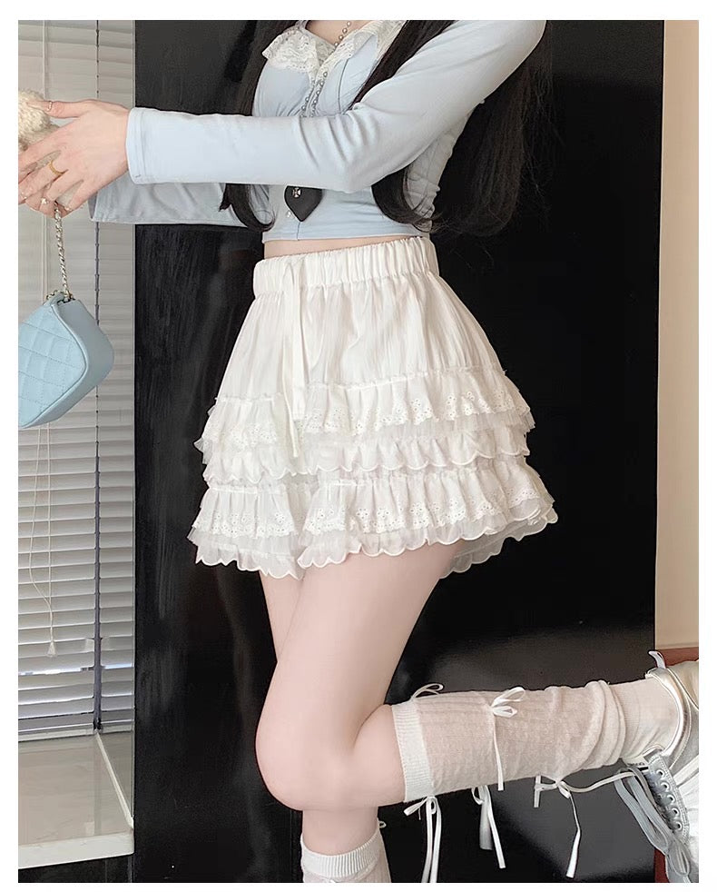 White High Waist Layer Short Skirt