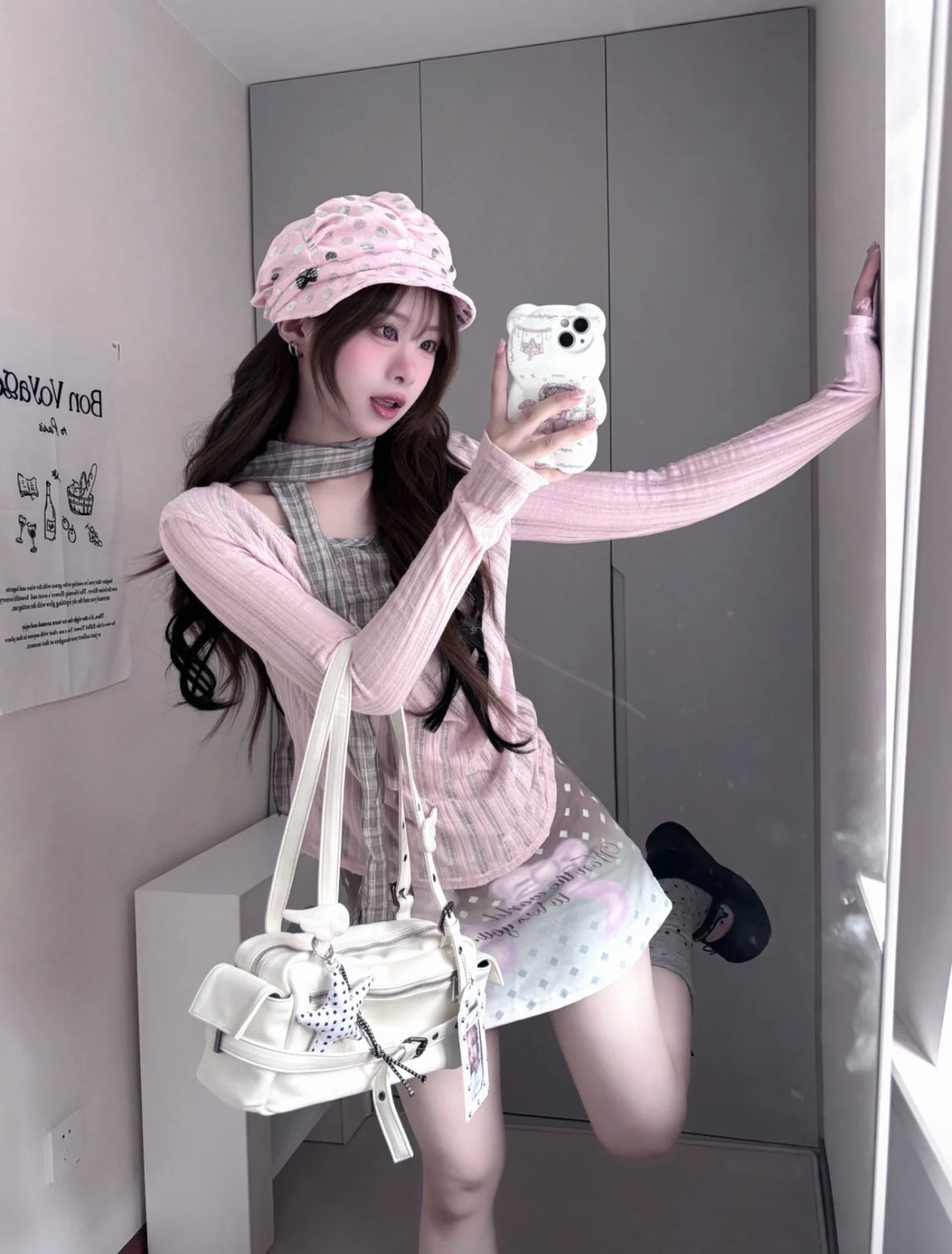 Pink Long Sleeve Knitted Top With Strap