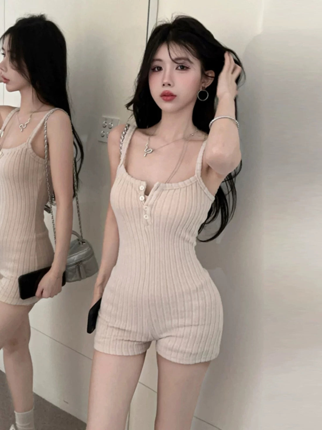 Strap Milk Tea Romper Suit