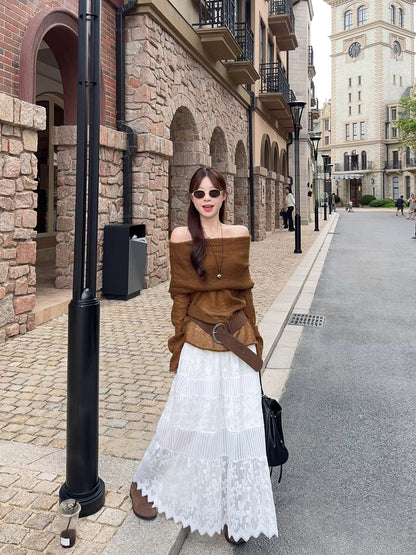 White Laces Long Skirt SK33