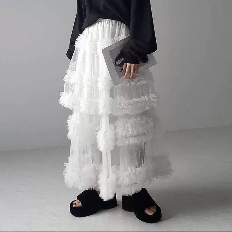White Jelly Mesh Long Skirt