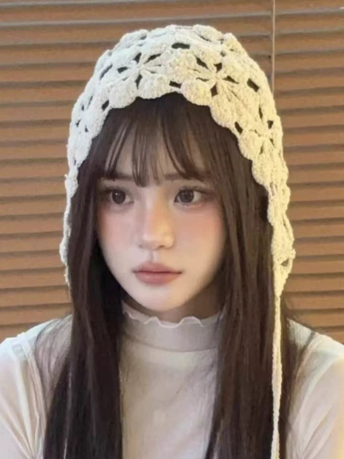 Beige Strap Knitted Embroidery Hat