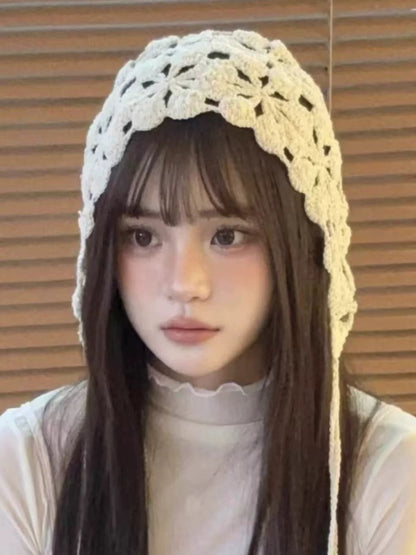 Beige Strap Knitted Embroidery Hat