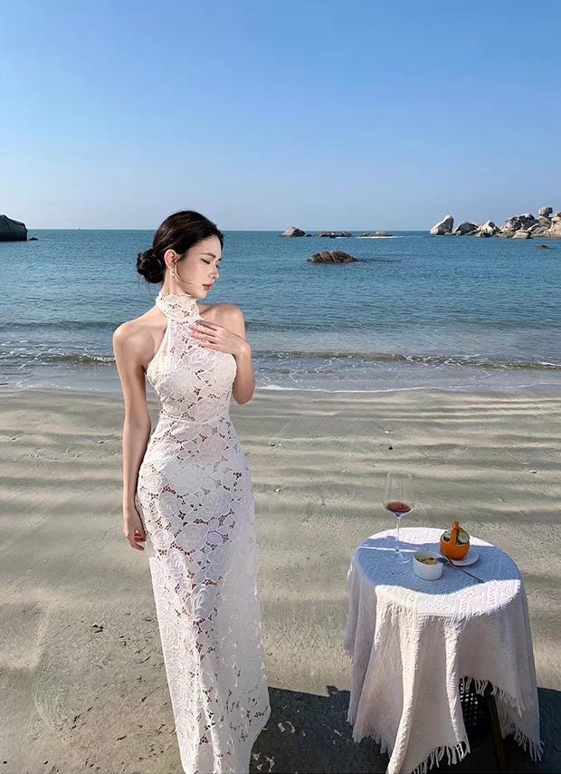 White Embroidery Maxi Long Dress