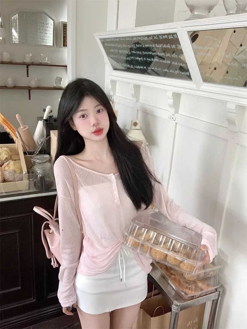 Pink Thin Knitted Long Sleeve Top