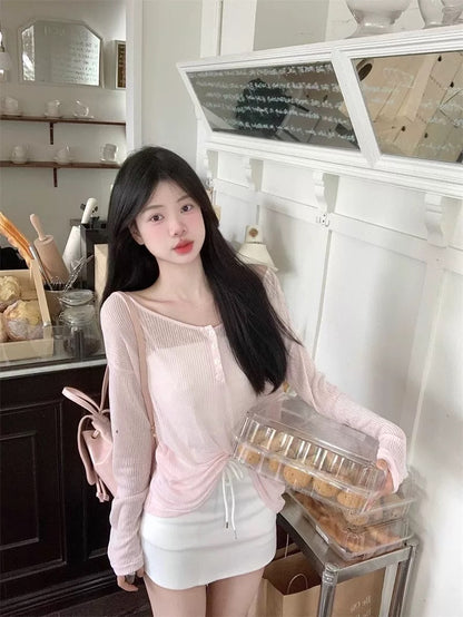 Pink Thin Knitted Long Sleeve Top