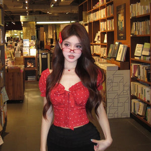 Red Puff Sleeve Crop Top