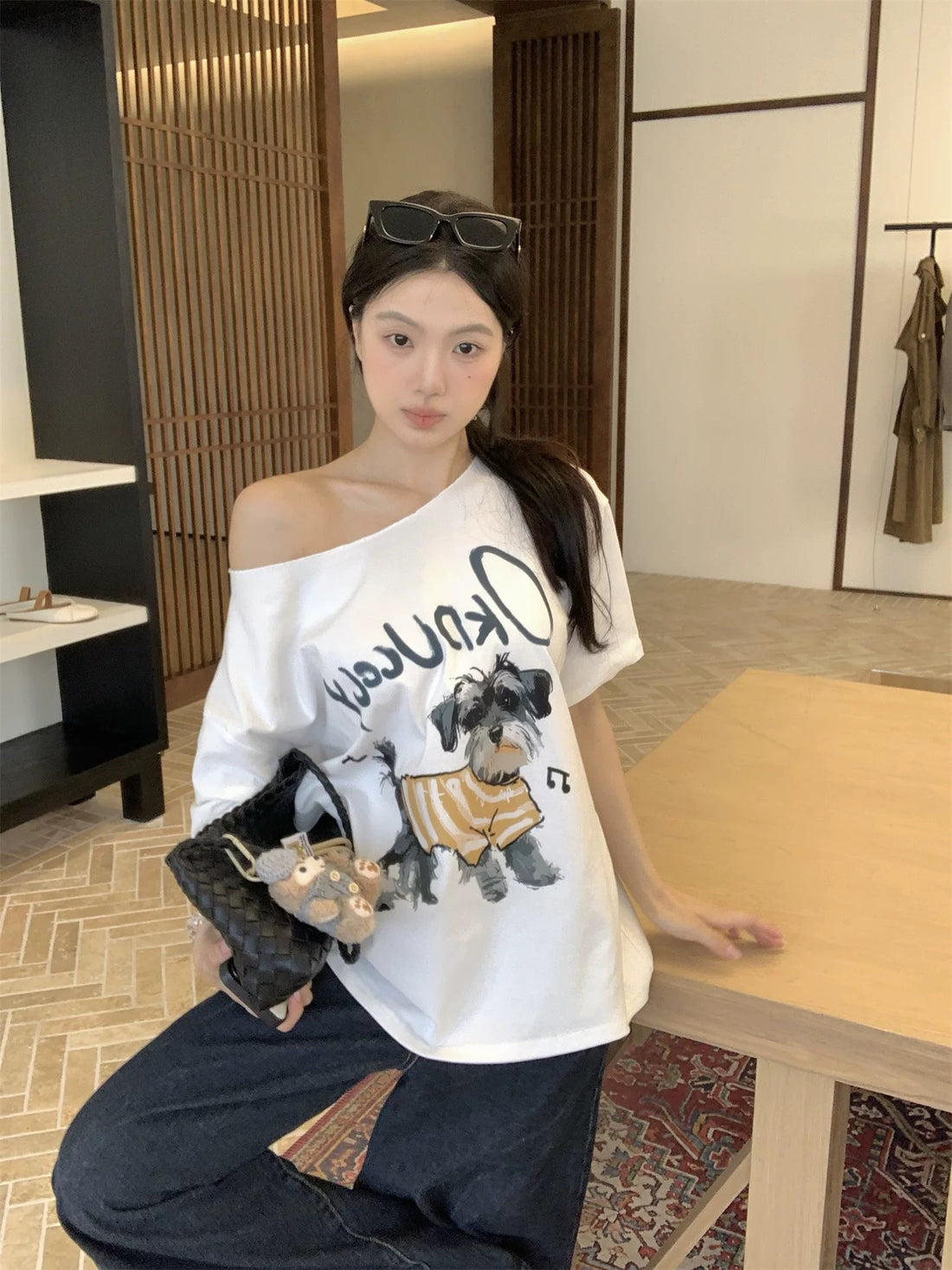 Schnauzer Off Side Shoulder Top Tee