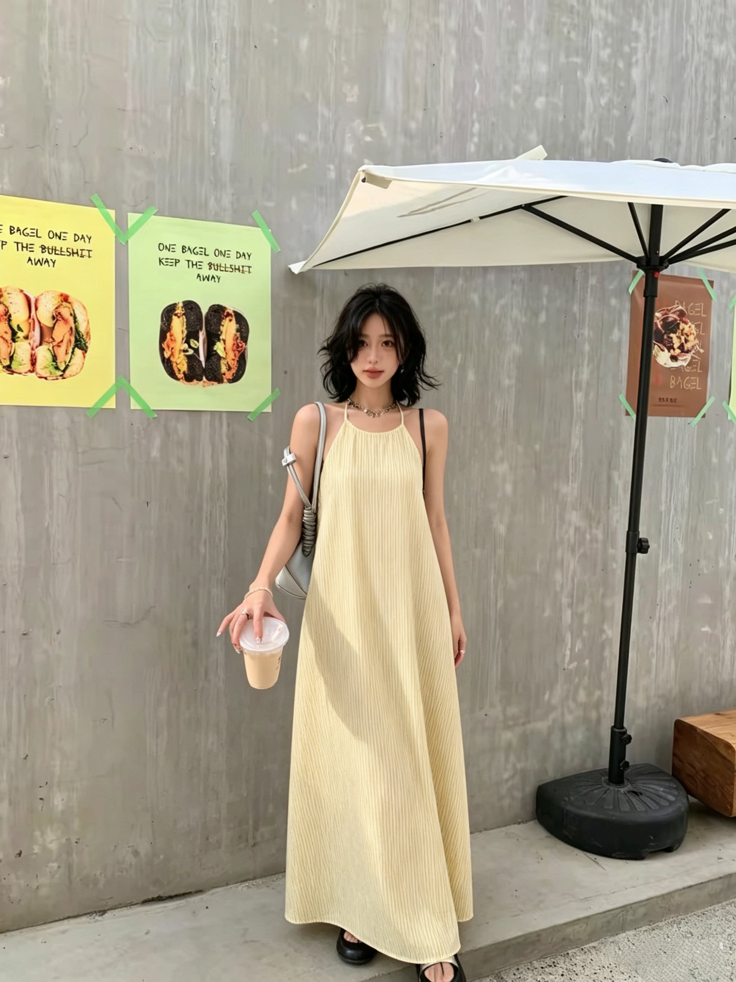 Summer Yellow Thin Bareback Long Dress