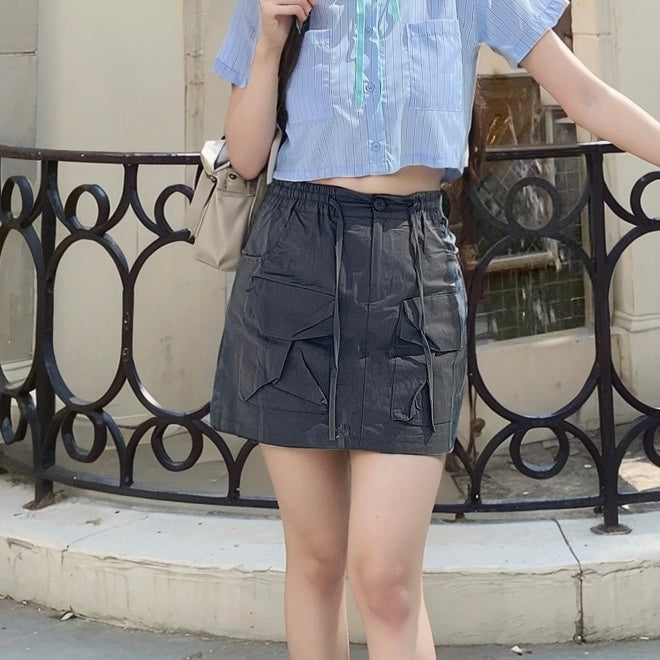 High Waist Cargo Skirt (Grey, Beige)