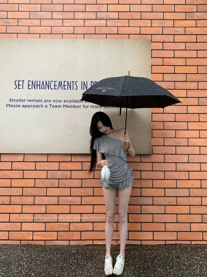 Grey Top + Mini Short Two Pieces Set