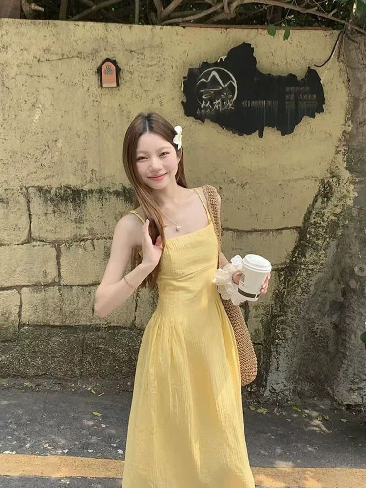 Strap Yellow Long Dress