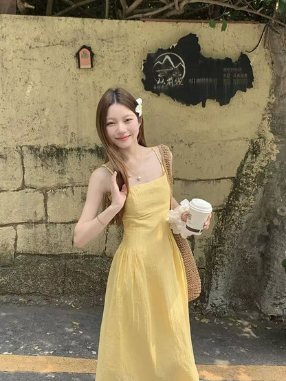 Strap Yellow Long Dress