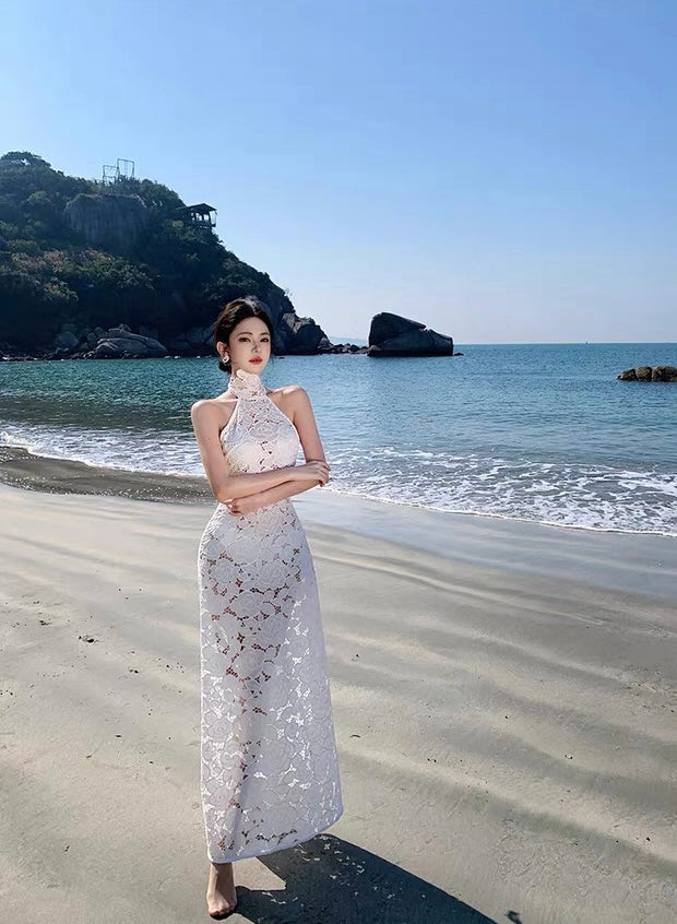 White Embroidery Maxi Long Dress