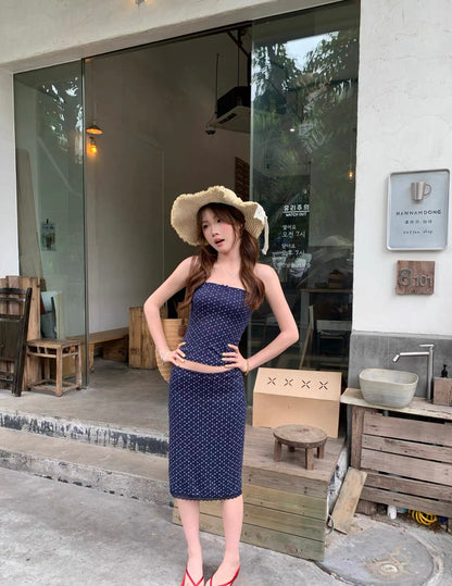 Navy Tube Top + Midi Skirt Two Piece Set