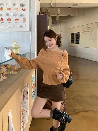 Multi Wear Off Shoulder Long Sleeve Crop Knitted Top With Collar