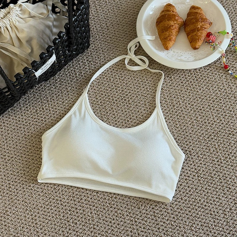 Classic U Collar Strap Top (Pink, White)