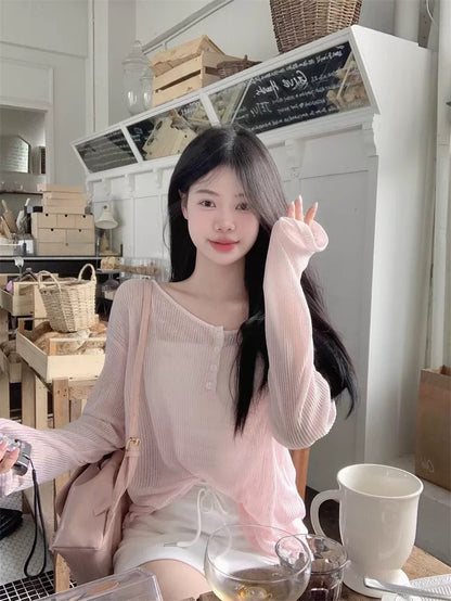 Pink Thin Knitted Long Sleeve Top