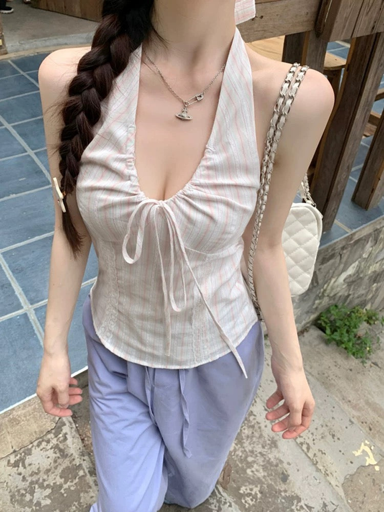 Round neck Pink Stripe Top