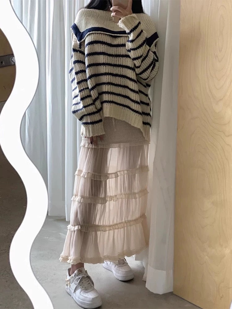 Khaki Layered Long Skirt