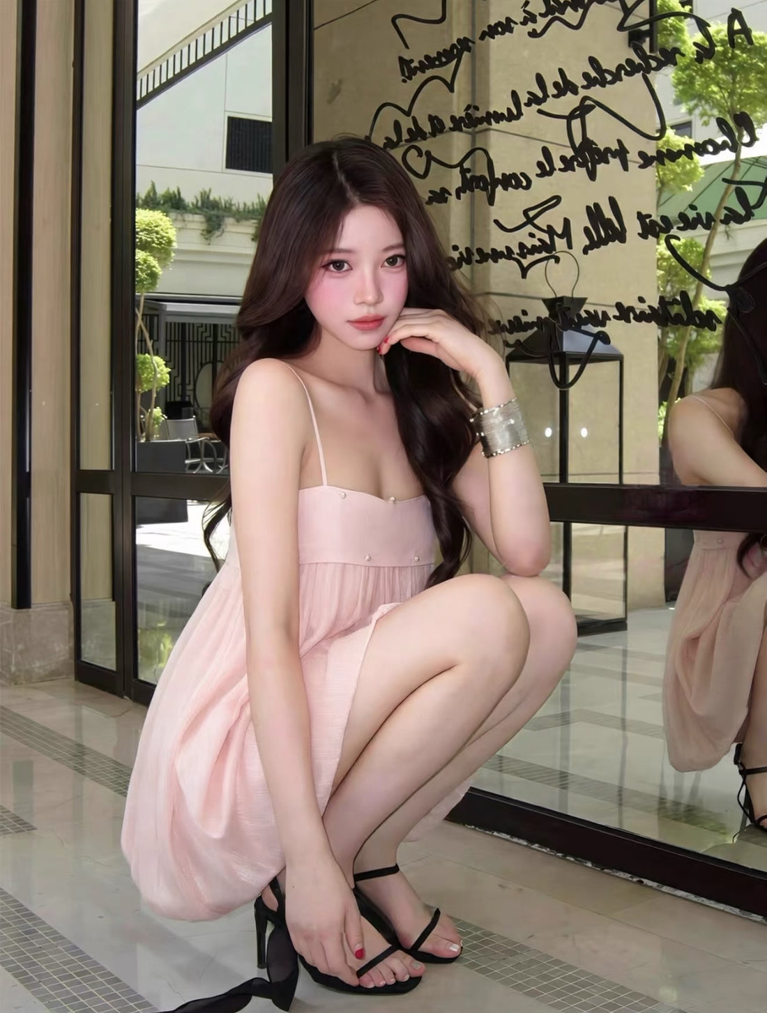 Baby Pink Tube Strap Mesh Dress