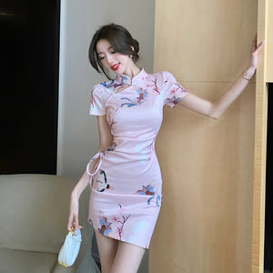 Soft Pink Cheongsam Dress (XS, S, M)