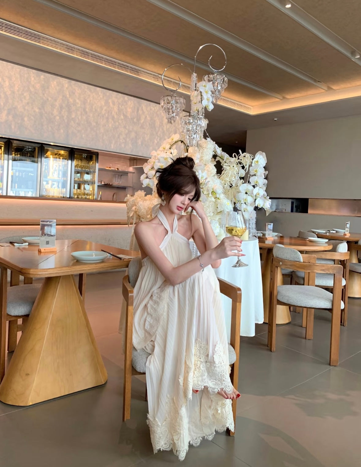 Beige Chiffon Two Piece Set