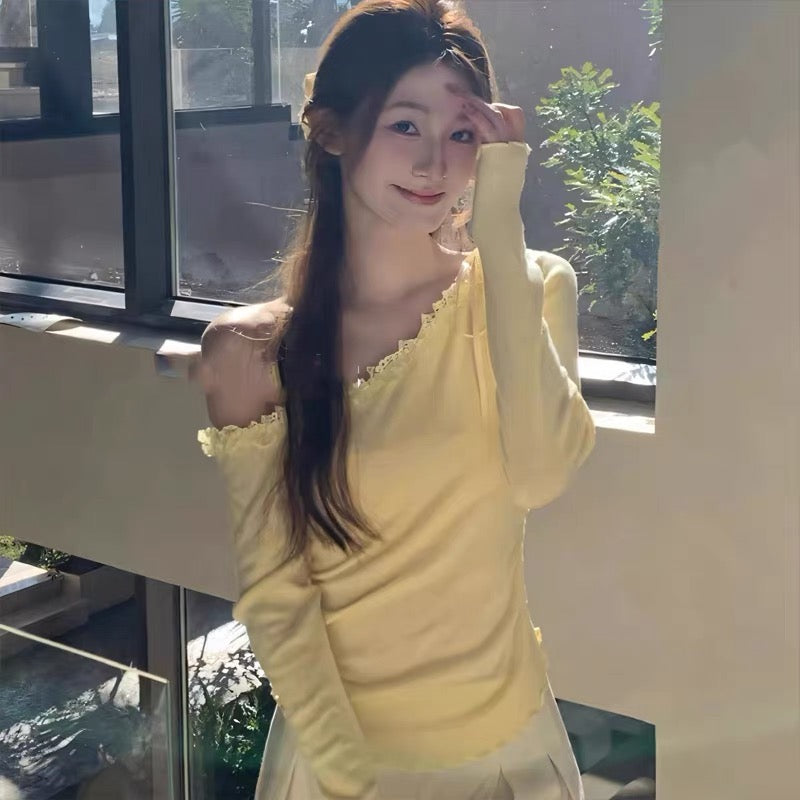Off Side Shoulder Long Sleeve Top