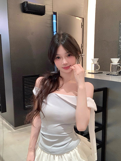 Baby Blue Off Side Shoulder Top